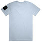 Back view of the Baliveno Cotton T Shirt featuring a boxier cut and colorful logo on sleeve.