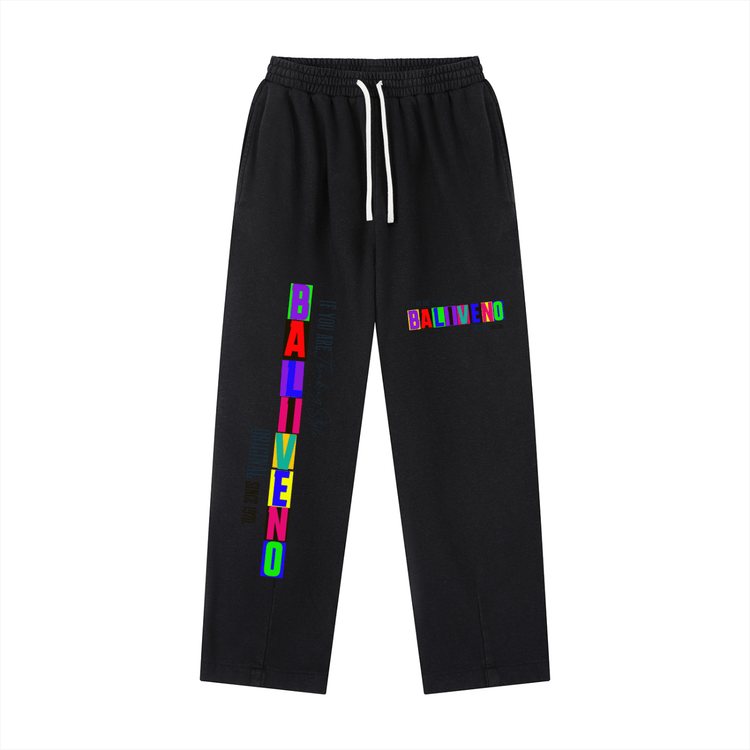 Vintage Washed Drawstring Sweatpants featuring colorful graphic design on black fabric, perfect for casual wear.