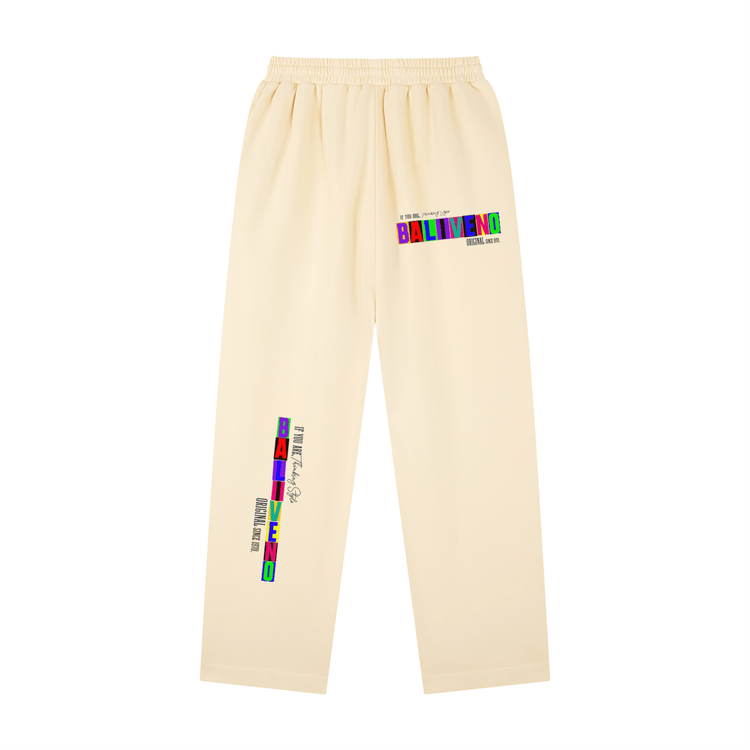 Vintage Washed Drawstring Sweatpants in cream color with colorful graphic print on legs, perfect for casual wear.