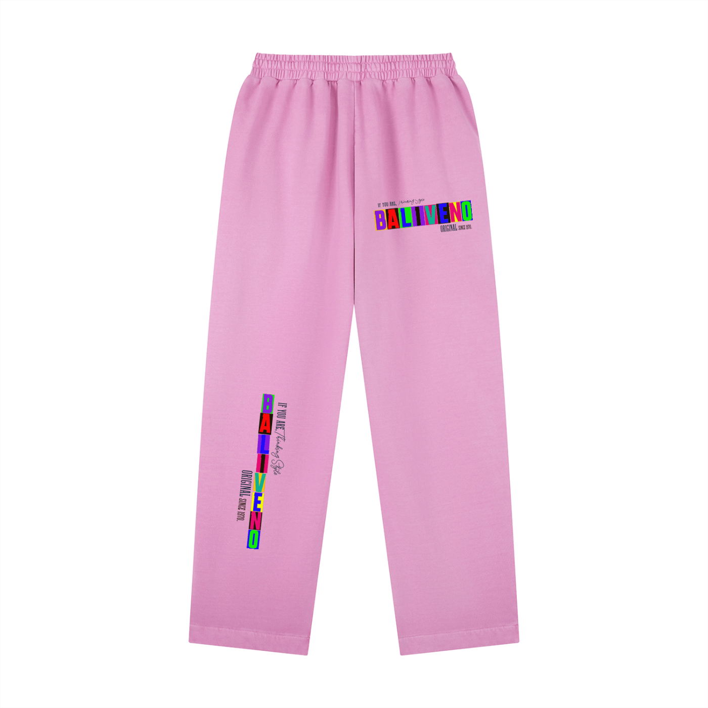 Vintage Washed Drawstring Sweatpants in pink with printed graphics and a relaxed fit.