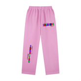 Vintage Washed Drawstring Sweatpants in pink with printed graphics and a relaxed fit.