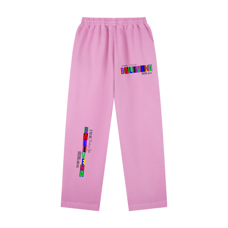 Vintage Washed Drawstring Sweatpants in pink with printed graphics and a relaxed fit.