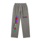Vintage Washed Drawstring Sweatpants in grey with colorful graphic prints and adjustable waistband.