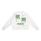 Essential Fleece Mock-Neck Crew Sweatshirt featuring inspiring text design in white fabric.
