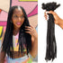 Kinky straight dreadlock extensions displayed on a model and in hand, showcasing the texture and length.