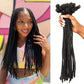 Kinky straight dreadlock extensions displayed on a model and in hand, showcasing the texture and length.