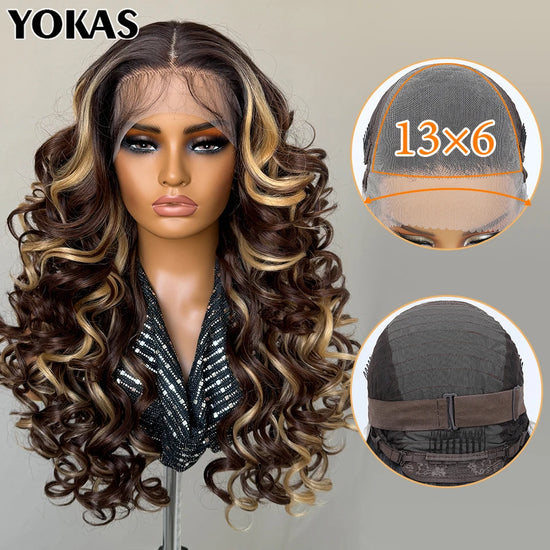 Latisha 13X6 Synthetic Lace Frontal Wig Pre Plucked Lace Front Wig With Baby Hair For Women Curly Highlight Ombre Blonde Female