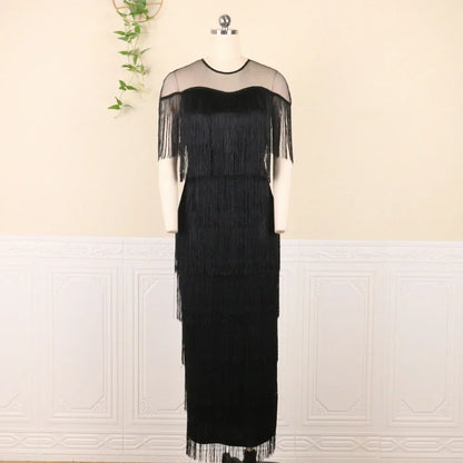 Customized Plus Size African Party Evening Dresses for Women Summer Tassel Short Sleeve Traditional Dashiki African Clothes Anka