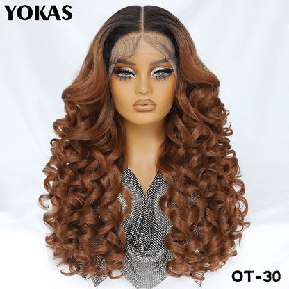 Latisha 13X6 Synthetic Lace Frontal Wig Pre Plucked Lace Front Wig With Baby Hair For Women Curly Highlight Ombre Blonde Female