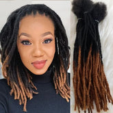 Kinky straight dreadlock extensions displayed on a model, showcasing versatile hairstyle options.