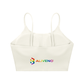 Spaghetti Strap Yoga Sports Bra in white with colorful ALIVENO logo, perfect for gym and outdoor activities.