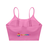 Spaghetti Strap Yoga Sports Bra in pink with ALIVENO logo, perfect for gym, running, and casual wear.