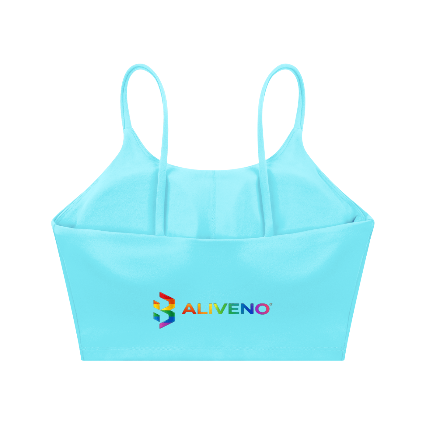 Spaghetti Strap Yoga Sports Bra in blue with integrated logo, ideal for casual and outdoor activities.