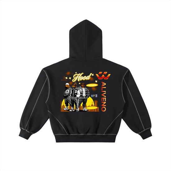 Baliveno Contrast-Stitched Boxy Fleece Zip Hoodie