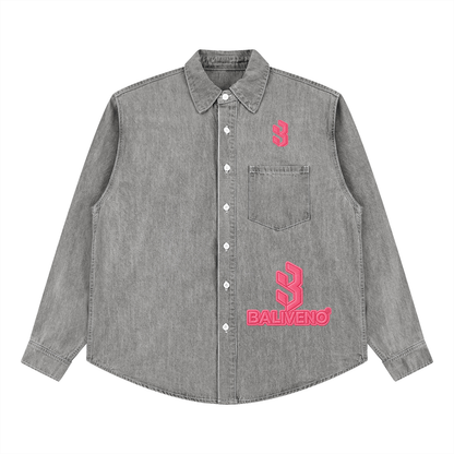 Baliveno Pink Unisex Vintage Wash Denim Shirt
