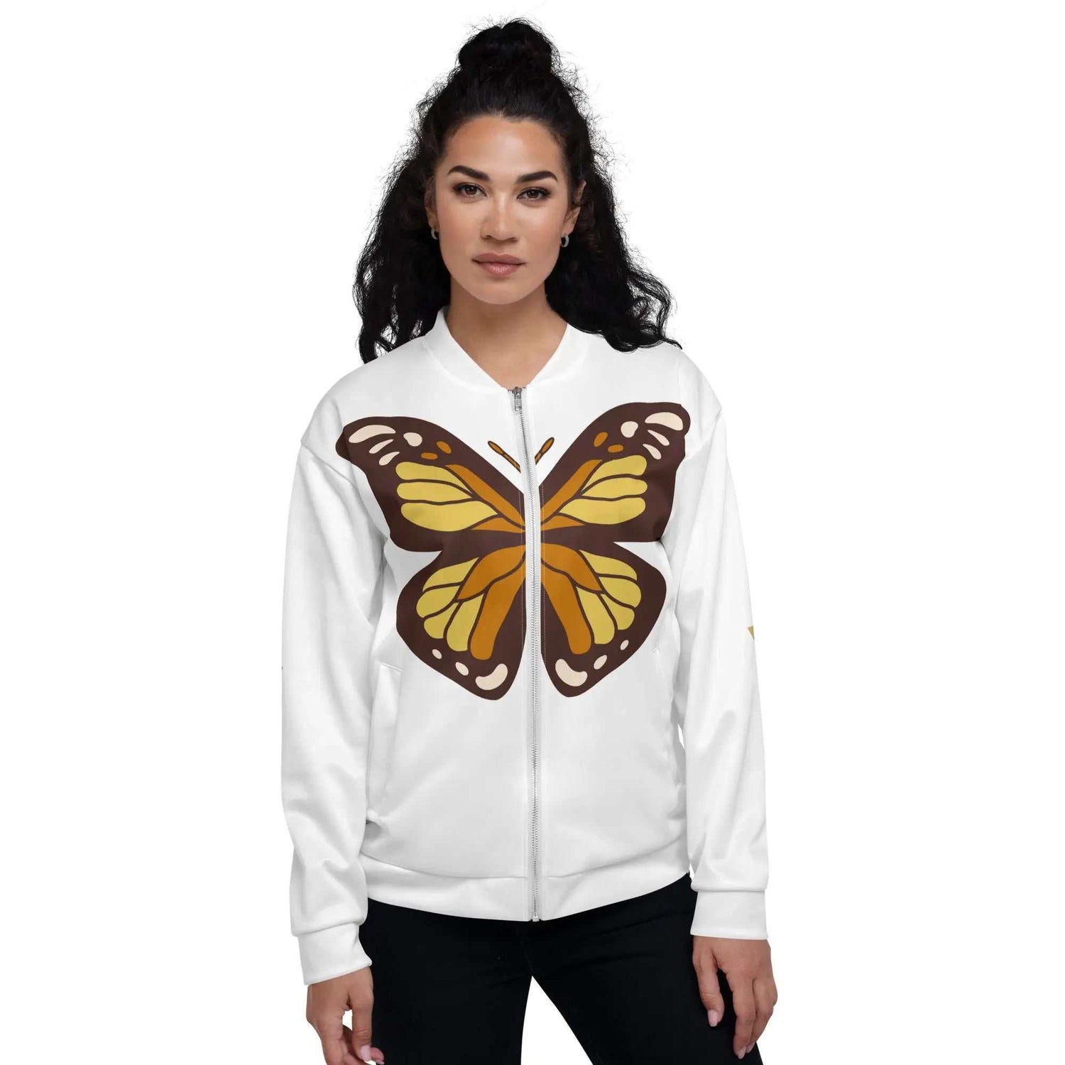 Life Is LikeLife Is Like Butterfly Bomber JacketElevate your style game with our vibrant Life Is Like Butterfly Bomber Jacket, designed to add a splash of color and personality to your wardrobe. Whether you wear i[Bal]