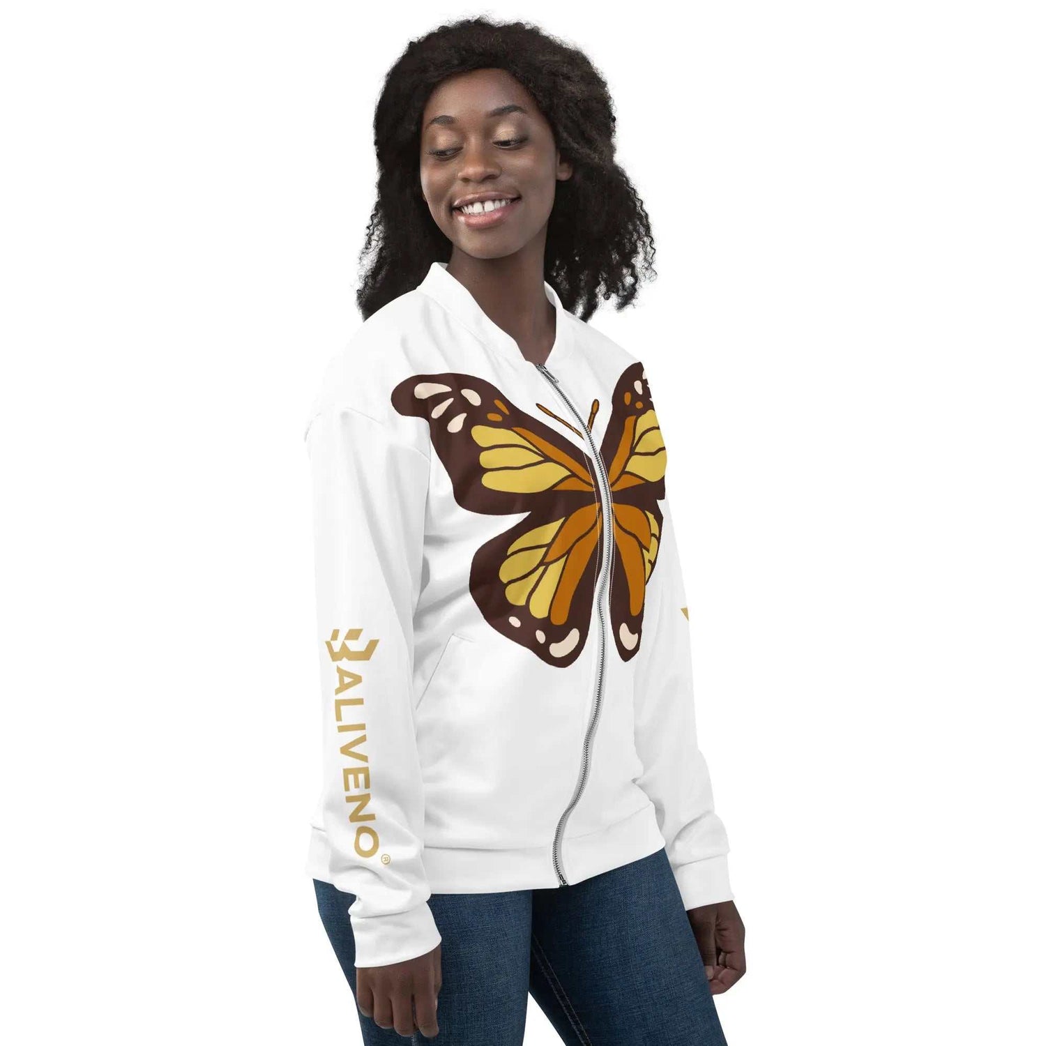 Life Is LikeLife Is Like Butterfly Bomber JacketElevate your style game with our vibrant Life Is Like Butterfly Bomber Jacket, designed to add a splash of color and personality to your wardrobe. Whether you wear i[Bal]