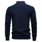Mens Striped Jacquard Sweater With Half Zip And Stand Collar
