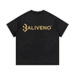 Back view of BALIVENO vintage wash cotton t-shirt in black, featuring gold logo. Perfect for casual wear! 🖤👕 