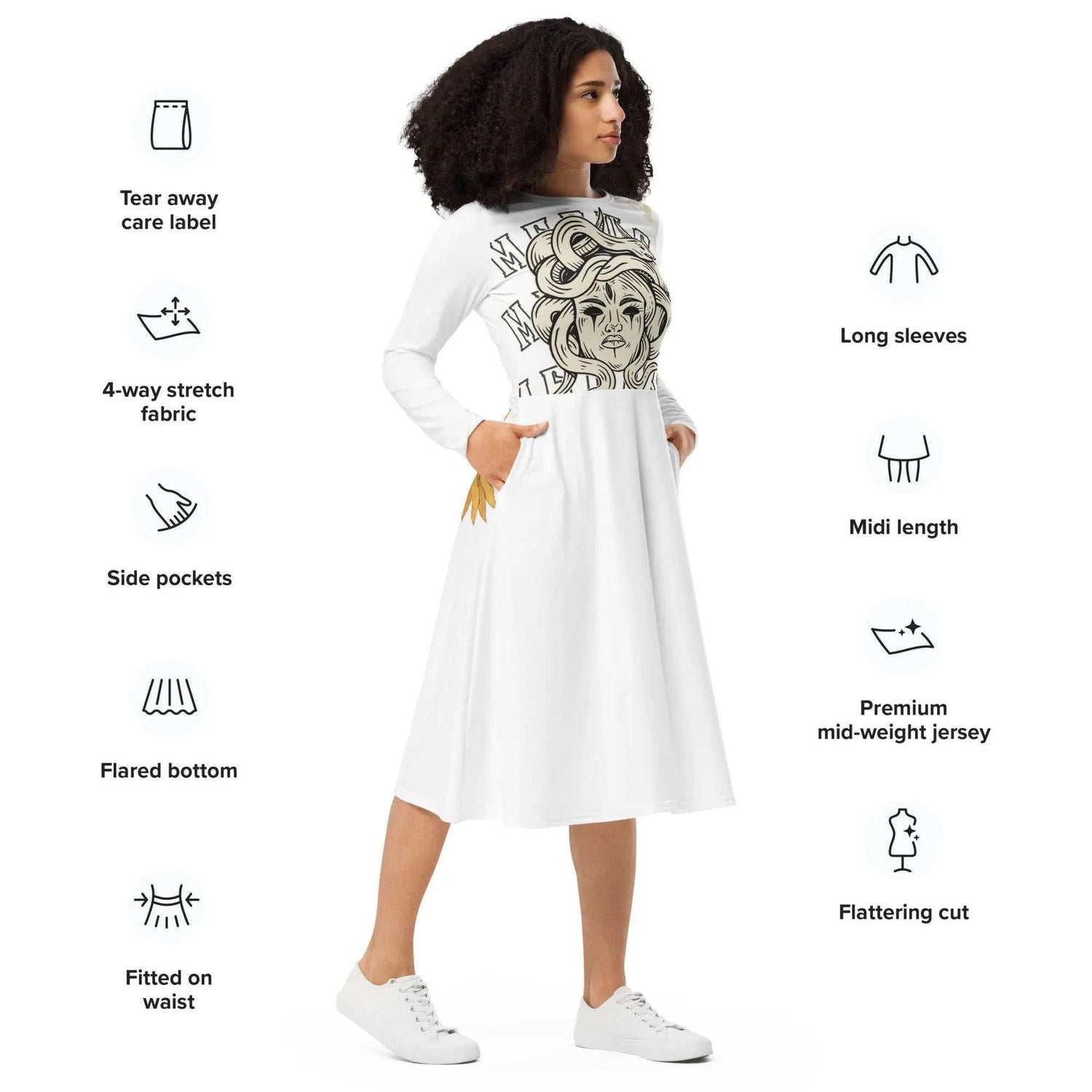 Medusa long sleeveMedusa long sleeve midi dressIntroducing your new favorite dress - the Medusa Long Sleeve Midi Dress. Crafted for comfort and style, this dress is designed to make you feel effortlessly feminine[Bal]