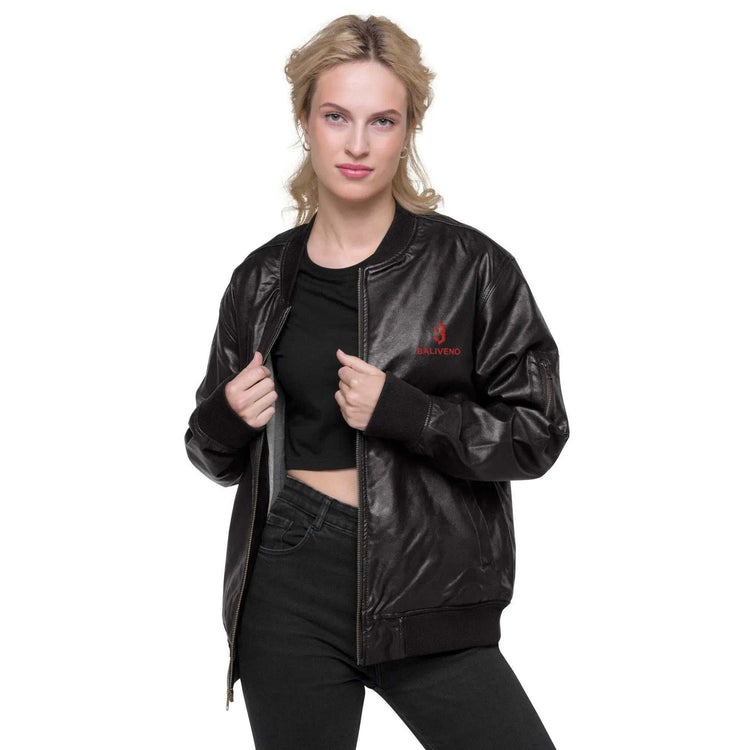 Leather Bomber JacketLeather Bomber JacketElevate your wardrobe with timeless style and sophistication with our Leather Bomber Jacket. Crafted from high-quality 100% PU leather, this classic piece is a must-[Bal]