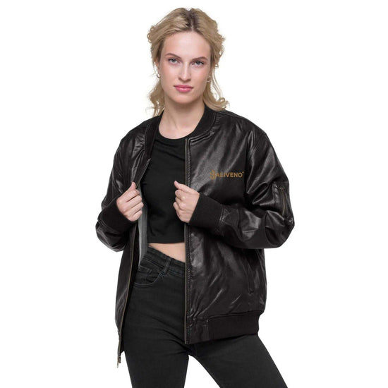 Leather Bomber JacketLeather Bomber JacketElevate your wardrobe with timeless style and sophistication with our Leather Bomber Jacket. Crafted from high-quality 100% PU leather, this classic piece is a must-[Bal]