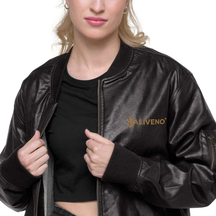 Leather Bomber JacketLeather Bomber JacketElevate your wardrobe with timeless style and sophistication with our Leather Bomber Jacket. Crafted from high-quality 100% PU leather, this classic piece is a must-[Bal]