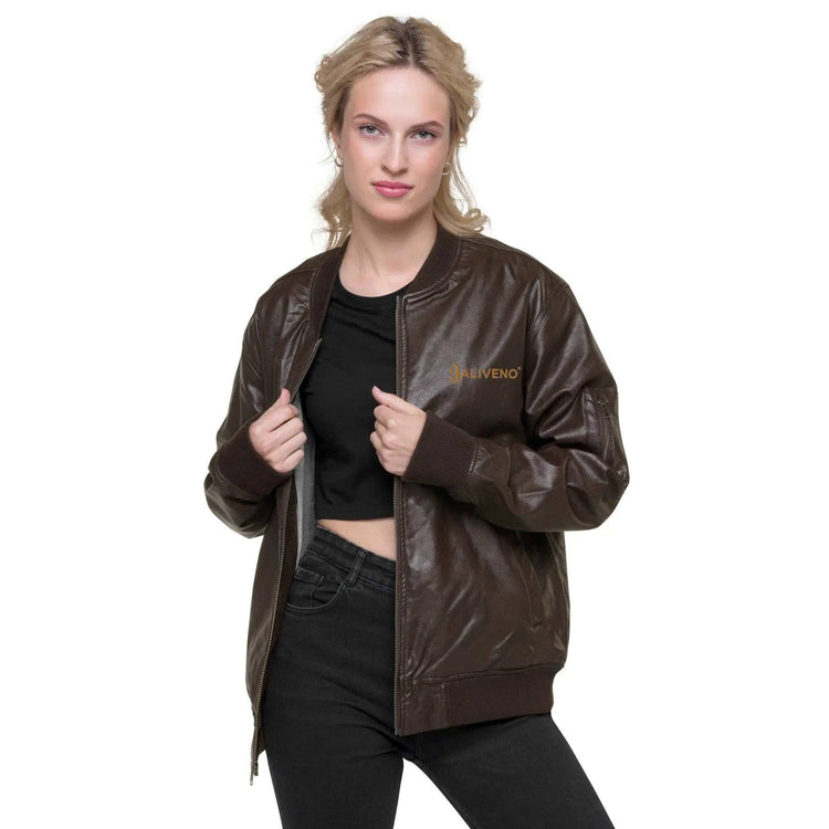 Leather Bomber JacketLeather Bomber JacketElevate your wardrobe with timeless style and sophistication with our Leather Bomber Jacket. Crafted from high-quality 100% PU leather, this classic piece is a must-[Bal]