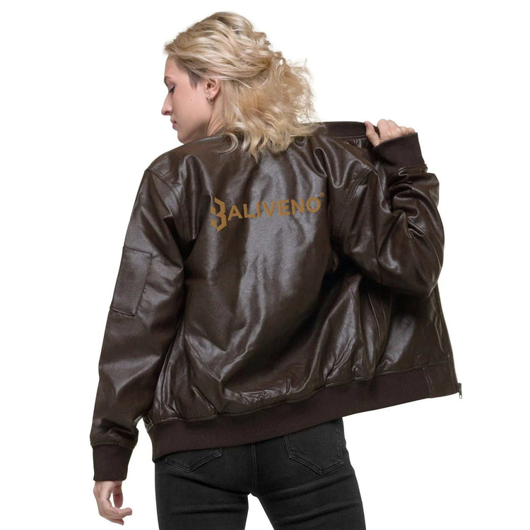 Leather Bomber JacketLeather Bomber JacketElevate your wardrobe with timeless style and sophistication with our Leather Bomber Jacket. Crafted from high-quality 100% PU leather, this classic piece is a must-[Bal]