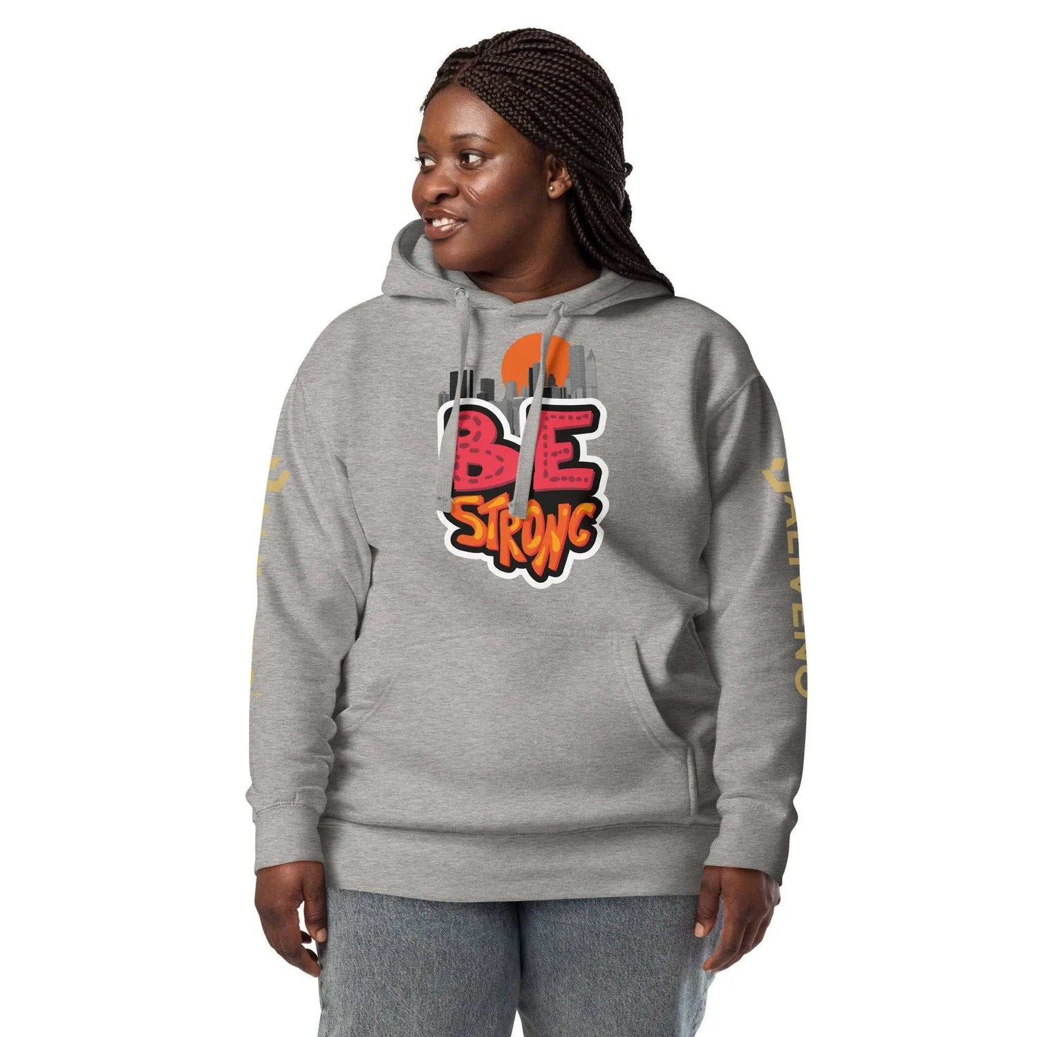 Be Strong HoodieBe Strong HoodieStay motivated and comfortable all year round in the soft Be Strong Cotton Poly Fleece Unisex Pullover Hoodie Sweatshirt. This cozy hooded pullover features an empow[Bal]