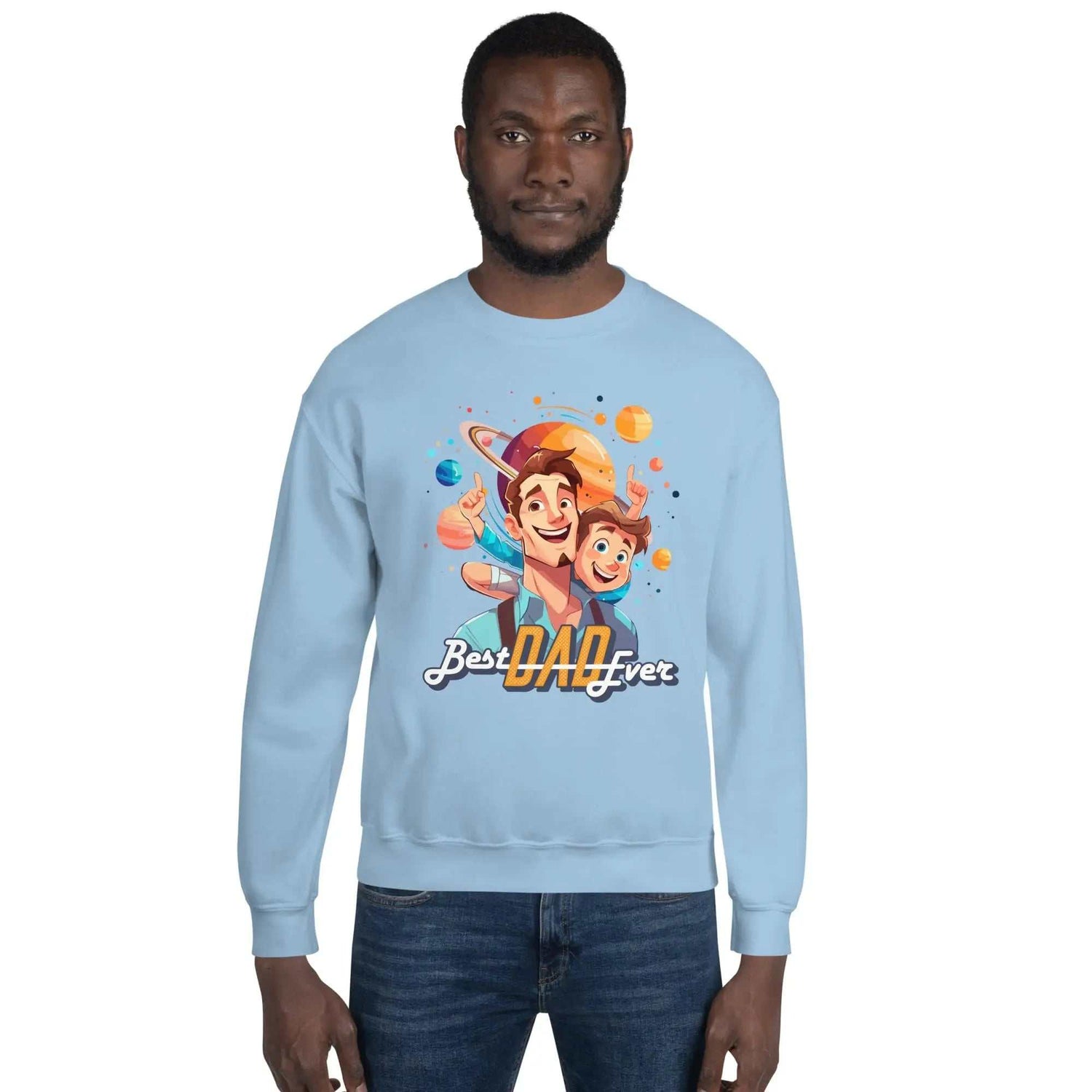 Best DAD EverBest DAD Ever SweatshirtShow off dad pride in the ultra-cozy "Best DAD Ever" Graphic Print Cotton Poly Crewneck Sweatshirt. This warm, pre-shrunk sweater features a bold text graphic celebr[Bal]