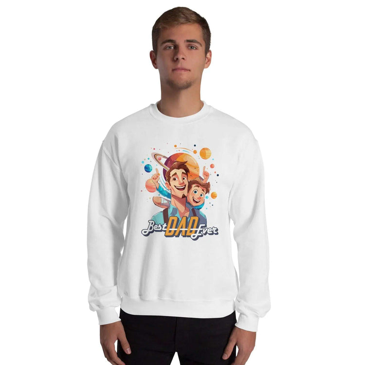 Best DAD EverBest DAD Ever SweatshirtShow off dad pride in the ultra-cozy "Best DAD Ever" Graphic Print Cotton Poly Crewneck Sweatshirt. This warm, pre-shrunk sweater features a bold text graphic celebr[Bal]