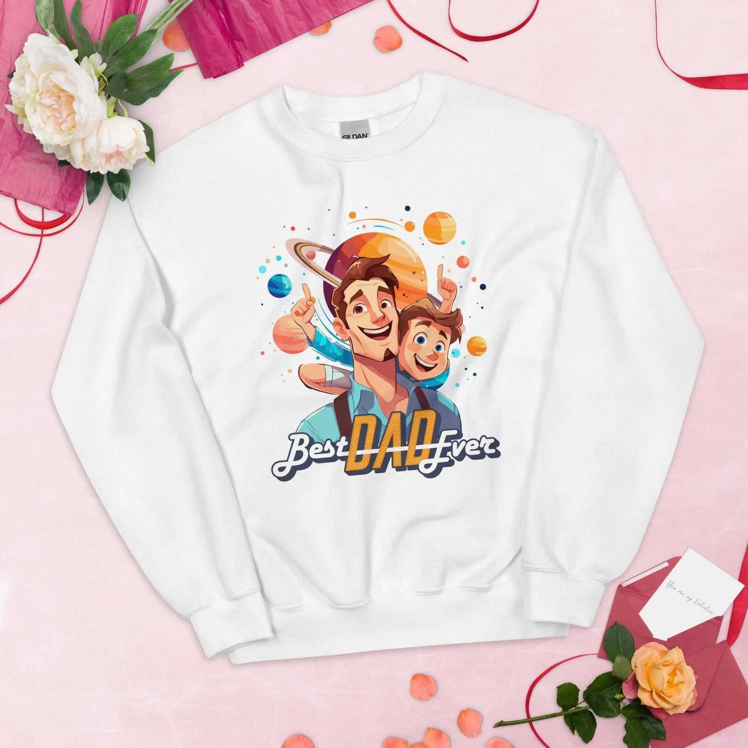 Best DAD EverBest DAD Ever SweatshirtShow off dad pride in the ultra-cozy "Best DAD Ever" Graphic Print Cotton Poly Crewneck Sweatshirt. This warm, pre-shrunk sweater features a bold text graphic celebr[Bal]