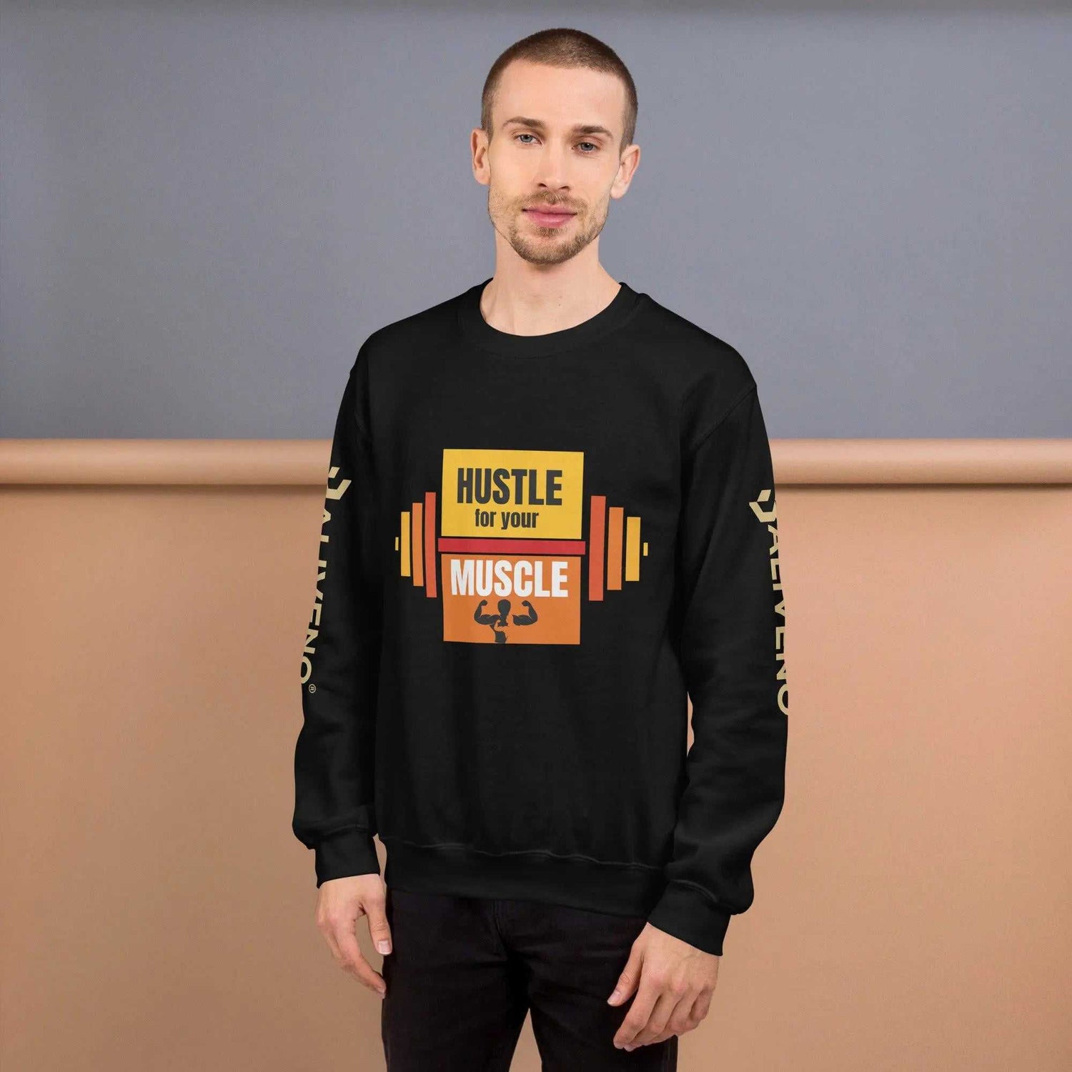 Hustle For Your MuscleHustle For Your Muscle SweatshirtStay warm and stylish during your toughest workouts with our Hustle For Your Muscle Sweatshirt. Crafted to withstand the colder months, this sturdy yet comfortable s[Bal]
