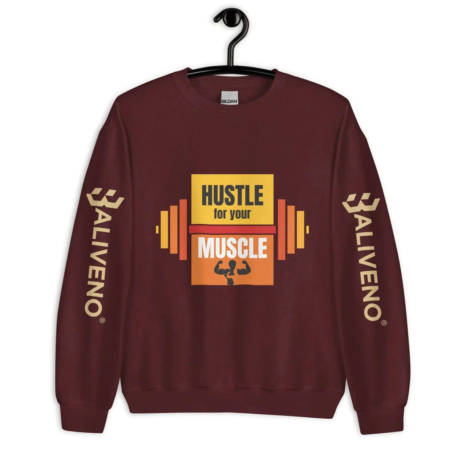 Hustle For Your MuscleHustle For Your Muscle SweatshirtStay warm and stylish during your toughest workouts with our Hustle For Your Muscle Sweatshirt. Crafted to withstand the colder months, this sturdy yet comfortable s[Bal]
