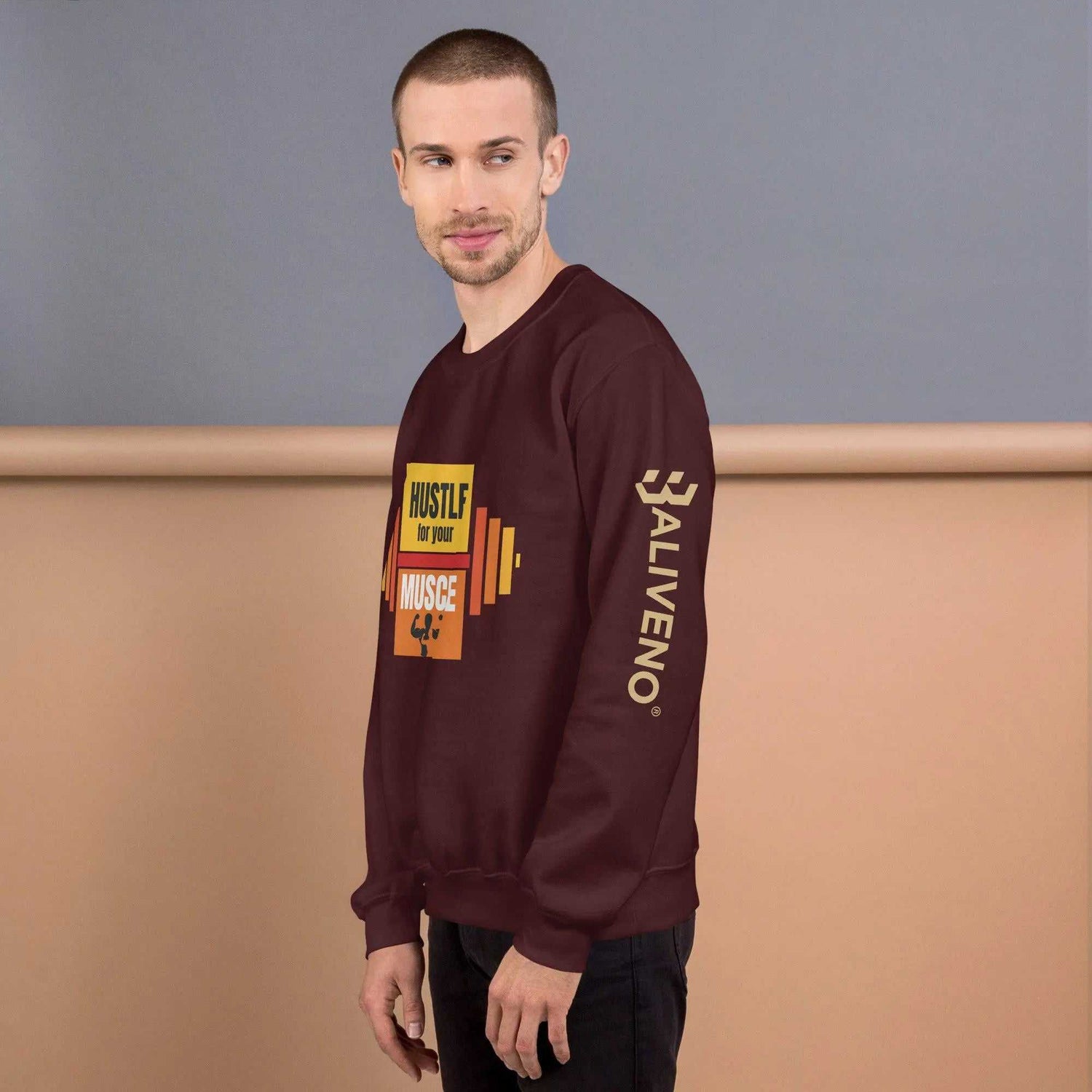 Hustle For Your MuscleHustle For Your Muscle SweatshirtStay warm and stylish during your toughest workouts with our Hustle For Your Muscle Sweatshirt. Crafted to withstand the colder months, this sturdy yet comfortable s[Bal]