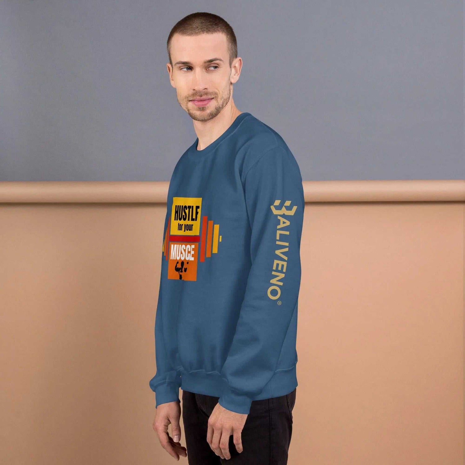 Hustle For Your MuscleHustle For Your Muscle SweatshirtStay warm and stylish during your toughest workouts with our Hustle For Your Muscle Sweatshirt. Crafted to withstand the colder months, this sturdy yet comfortable s[Bal]