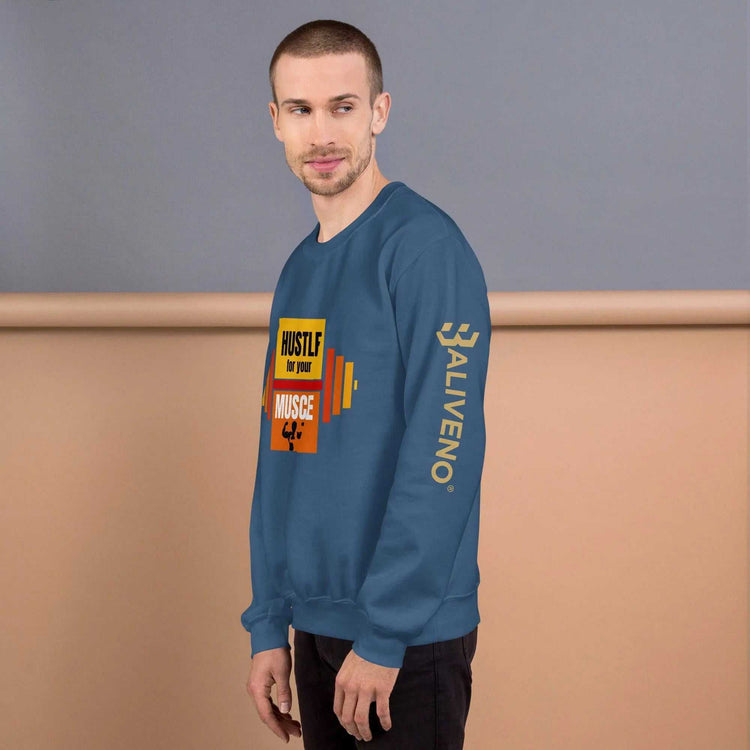 Hustle For Your MuscleHustle For Your Muscle SweatshirtStay warm and stylish during your toughest workouts with our Hustle For Your Muscle Sweatshirt. Crafted to withstand the colder months, this sturdy yet comfortable s[Bal]