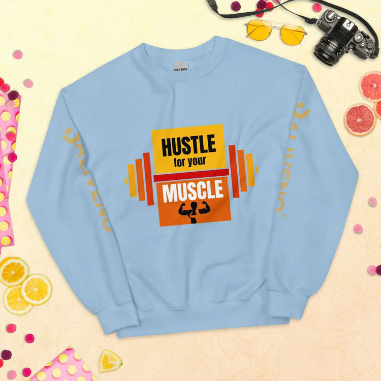 Hustle For Your MuscleHustle For Your Muscle SweatshirtStay warm and stylish during your toughest workouts with our Hustle For Your Muscle Sweatshirt. Crafted to withstand the colder months, this sturdy yet comfortable s[Bal]