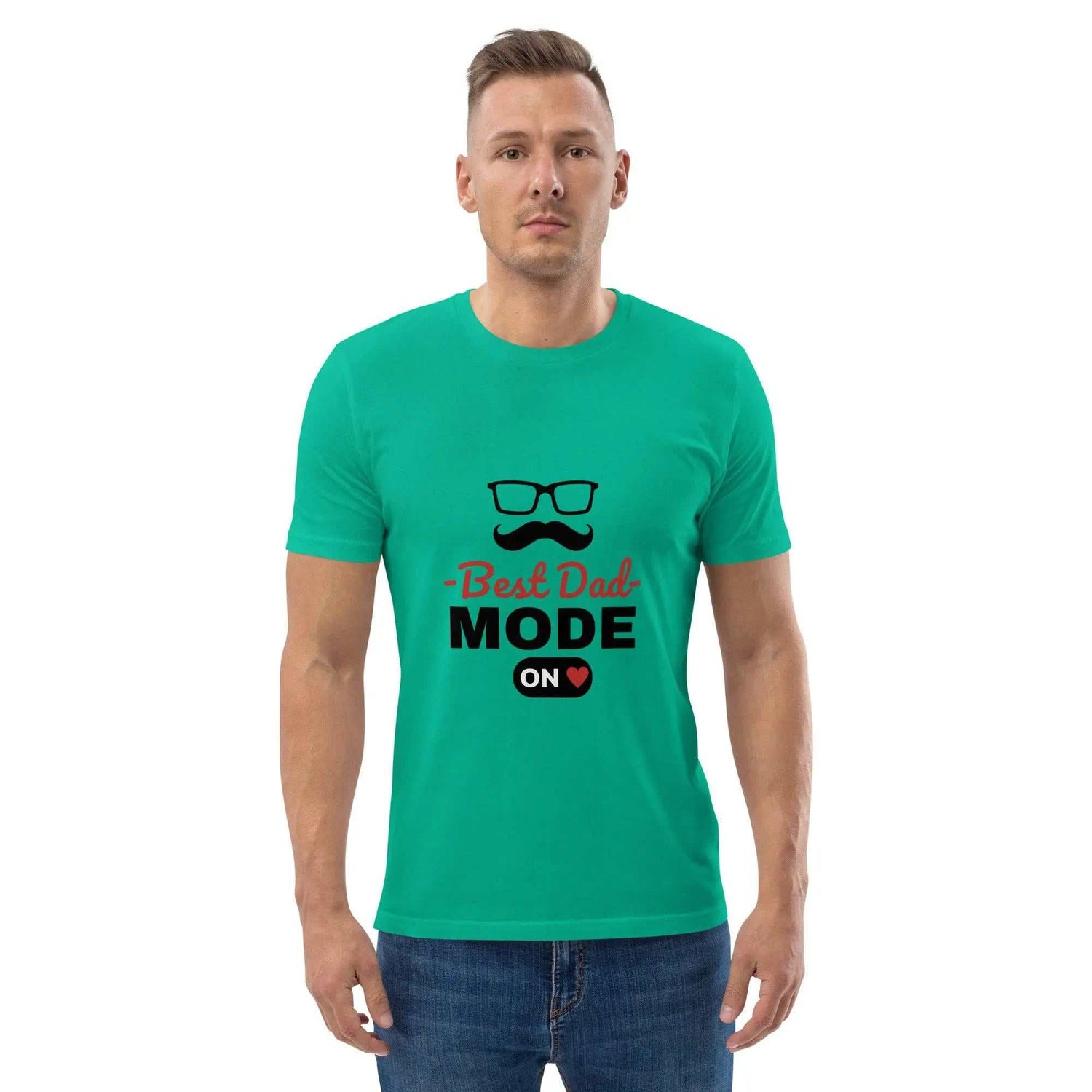 Best Dad ModeBest Dad Mode On T-ShirtCelebrate fatherhood in eco-friendly comfort with the "Best Dad Mode On" Graphic Organic Cotton Crewneck T-Shirt. This soft 100% organic ring-spun cotton tee feature[Bal]