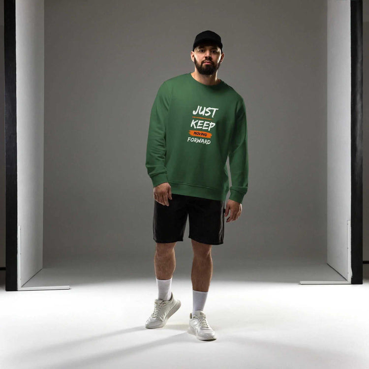 Just Keep MovingJust Keep Moving Forward SweatshirtEmbrace sustainability without compromising style with our Just Keep Moving Forward Sweatshirt, crafted from organic and recycled materials for an eco-friendly essen[Bal]