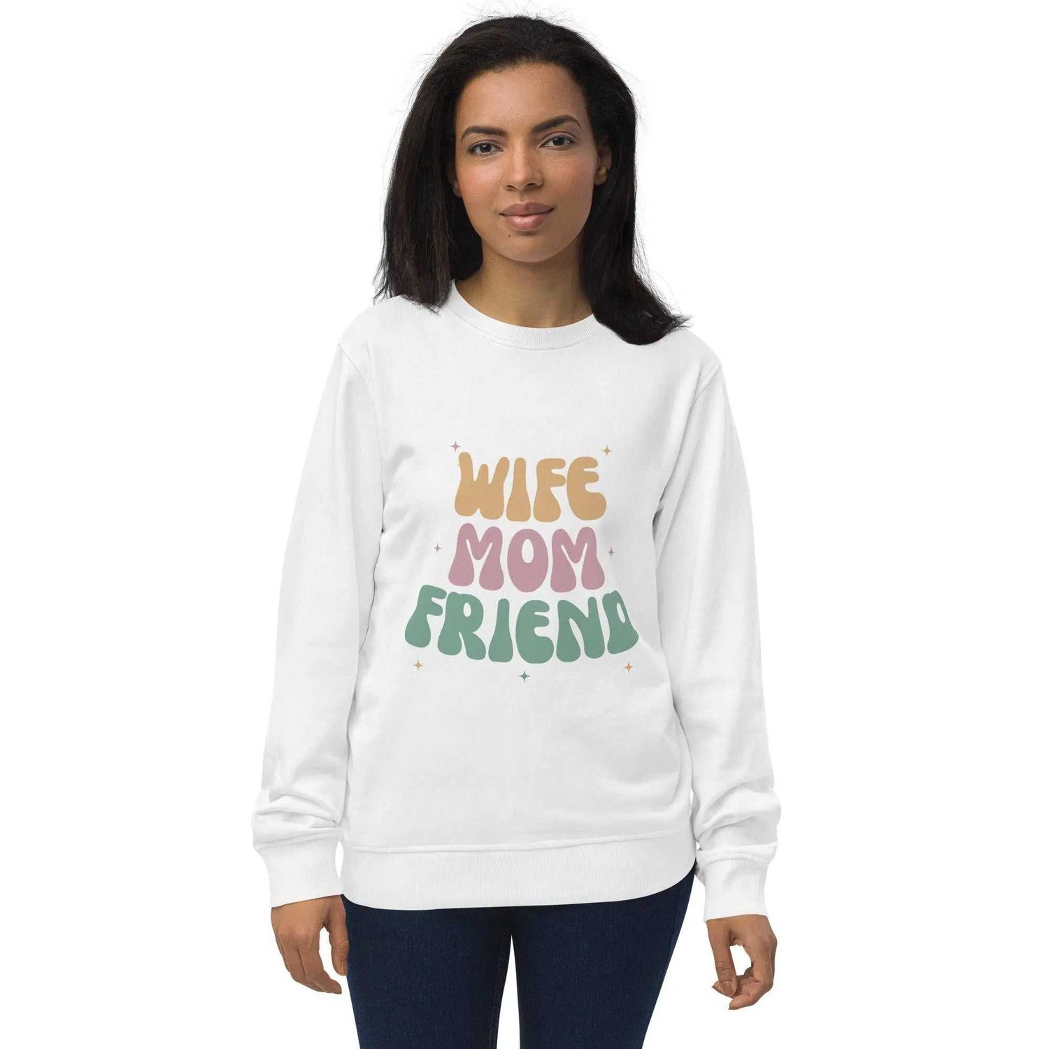 Wife Mom FriendWife Mom Friend SweatshirtIntroducing the Wife Mom Friend Sweatshirt, a cozy essential crafted from a blend of organic and recycled materials. This sweatshirt boasts a soft and inviting feel,[Bal]