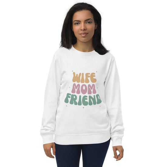 Wife Mom FriendWife Mom Friend SweatshirtIntroducing the Wife Mom Friend Sweatshirt, a cozy essential crafted from a blend of organic and recycled materials. This sweatshirt boasts a soft and inviting feel,[Bal]