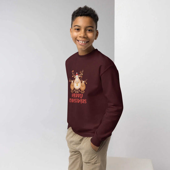 Merry ChristmasMerry Christmas Youth sweatshirtAchieve ultimate comfort and style with our Merry Christmas Raglan Sweatshirt, the perfect addition to your winter wardrobe. Crafted for both comfort and fashion, th[Bal]