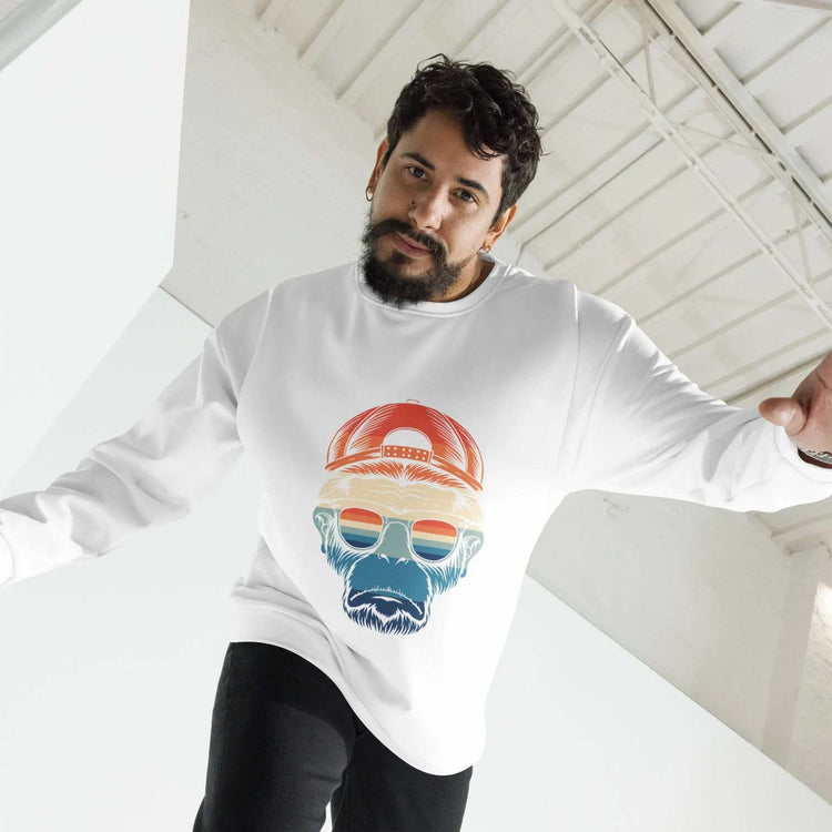 Monkey With GlassesMonkey With Glasses SweatshirtElevate your style with our Monkey With Glasses Sweatshirt, featuring a vibrant and quirky all-over print that&