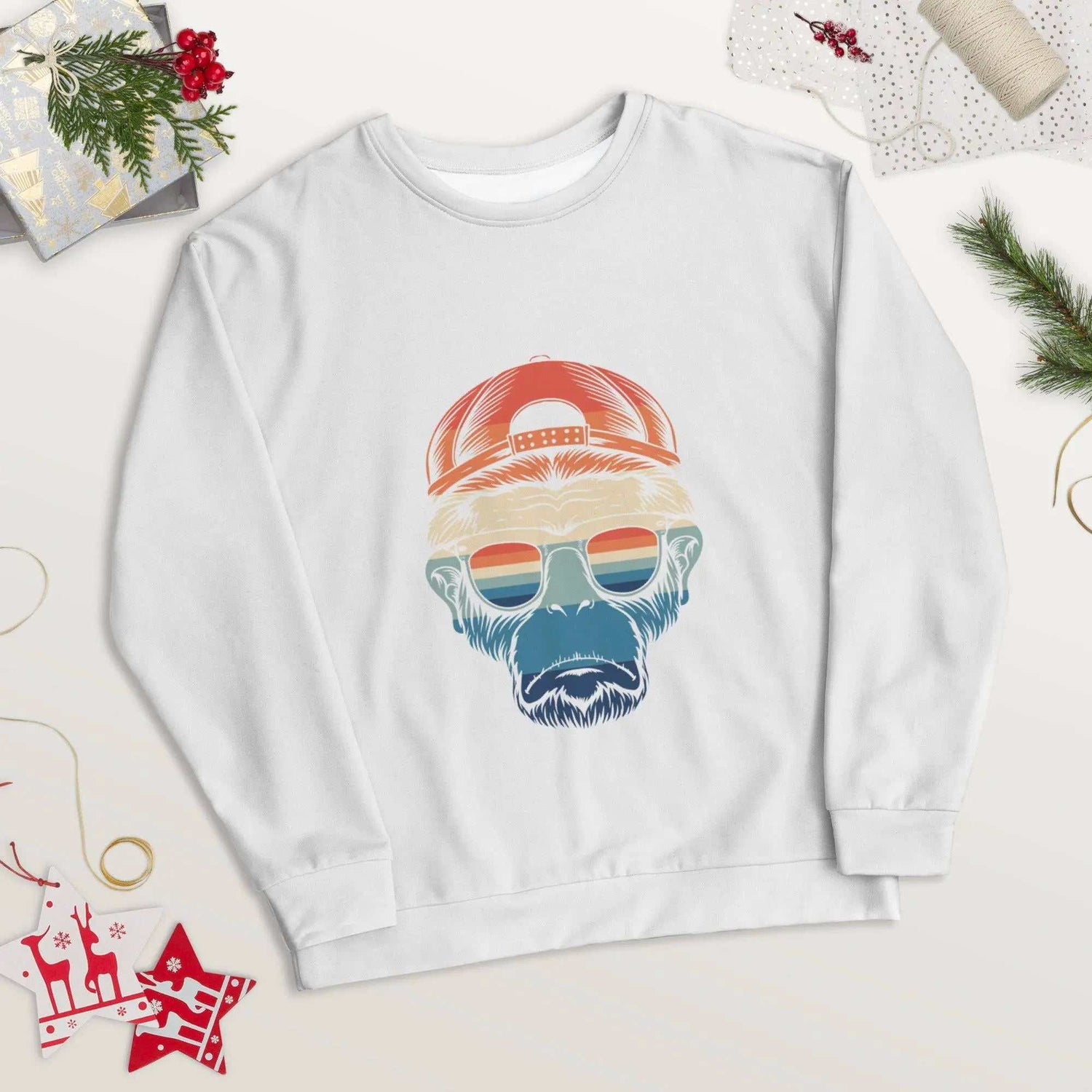 Monkey With GlassesMonkey With Glasses SweatshirtElevate your style with our Monkey With Glasses Sweatshirt, featuring a vibrant and quirky all-over print that&