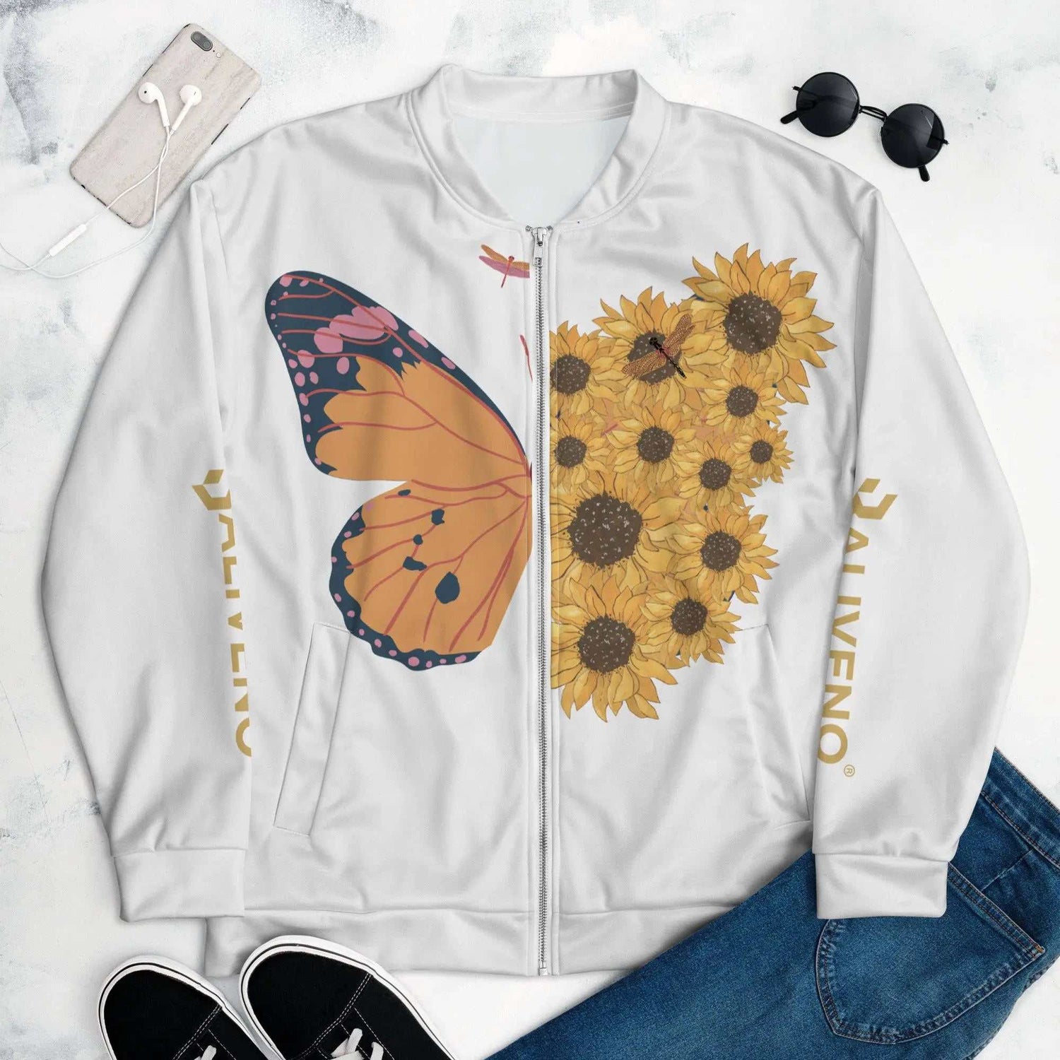 Secret Of ButterflySecret Of Butterfly Bomber JacketAdd a little zing to your wardrobe with this vibrant All-Over Print Bomber Jacket. Wear it on a basic t-shirt, or layer it on top of a warm hoodie—it’ll look great e[Bal]