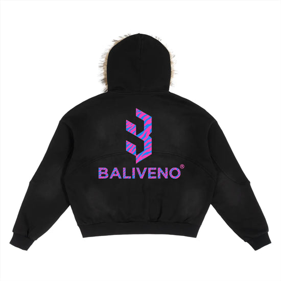 Sun Fade Boxy Detachable Fur Hoodie