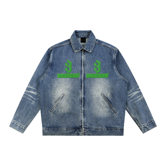 BALIVENO Vintage-Wash Zip-Up Denim Jacket — Studio 02