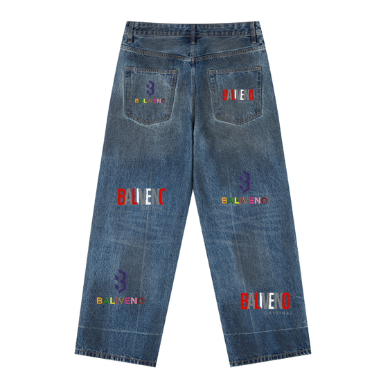 Vintage Wash Baggy Denim Jeans